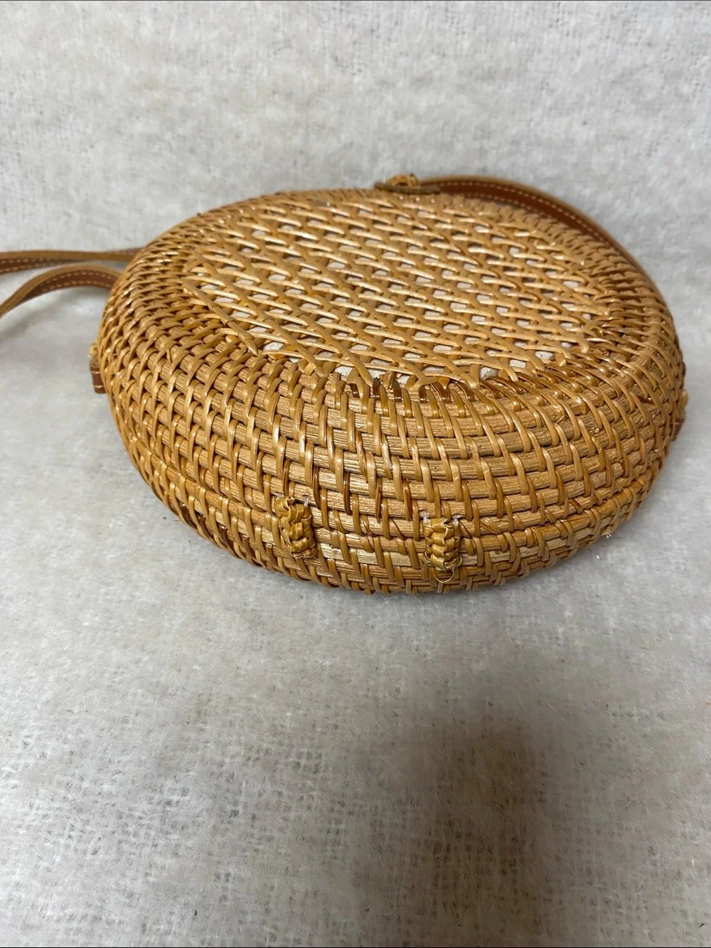 Round Woven Crossbody Bag in Tan - Picture 4 of 6